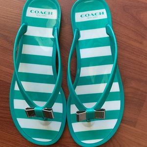 Coach Landon Teal and White Thong Sandals